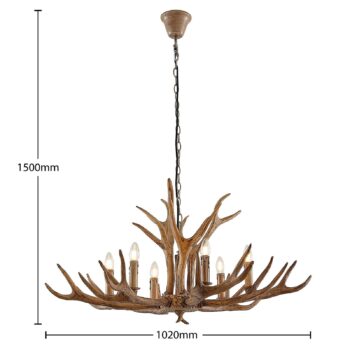 Závesné svietidlo Lindby Tejask, Ø 102 cm, 6 svetiel, parohy, E14