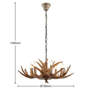 Závesné svietidlo Lindby Tejask, Ø 70 cm, 6 svetiel, parohy, E14