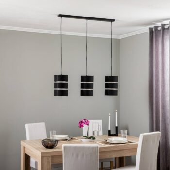 Závesné svietidlo Lindby Tsomo, 950 cm, 3 svetlá, čierna, látka