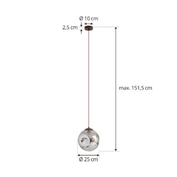 Závesné svietidlo Lindby Valentina, E27, Ø 25 cm, dymovo sivá, sklo