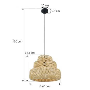 Závesné svietidlo Lindby Venora, Ø 40 cm, trojstupňové, bambus, E27