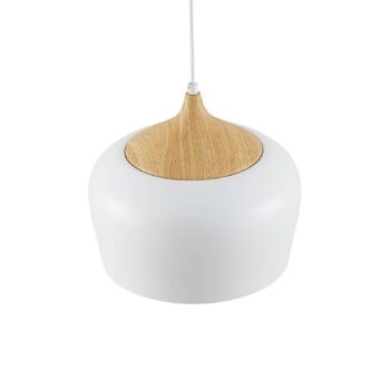 Závesné svietidlo Lindby Vilsera, biele, kov/drevo, 26 cm, E27