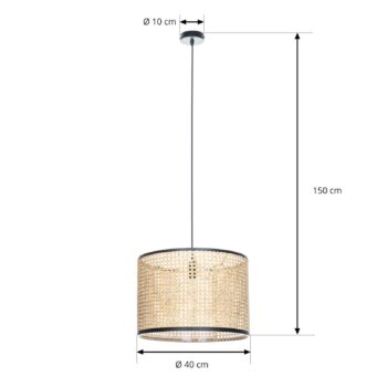 Závesné svietidlo Lindby Yaelle, Ø 40 cm, ratan, čierna, E27
