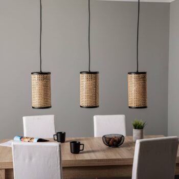 Závesné svietidlo Lindby Yaelle, dĺžka 92 cm, 3 svetlá, ratan, E27