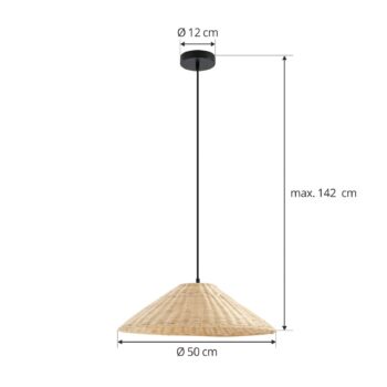 Závesné svietidlo Lindby Zyralia, farba dreva, ratan, Ø 50 cm