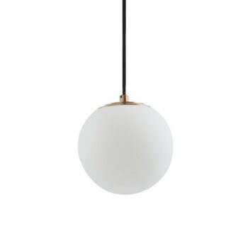 Závesné svietidlo Lucande Bidolo, mosadzná farba, sklo, 15 cm, IP44