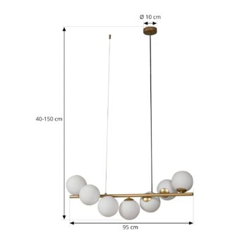 Závesné svietidlo Lucande Isandro, 95 cm, zlatá, biela, 7 svetiel, G9