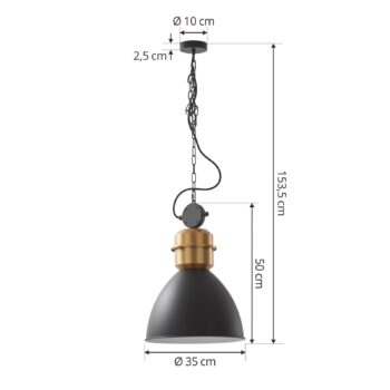 Závesné svietidlo Lucande Kaeloria, čierna/mosadz, hliník, Ø 35 cm