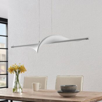 Závesné svietidlo Lucande LED Edano, 122 cm, biele, textilné, stmievateľné
