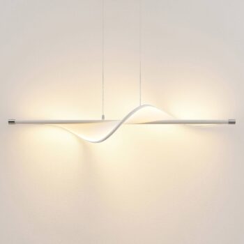 Závesné svietidlo Lucande LED Edano, 122 cm, biele, textilné, stmievateľné