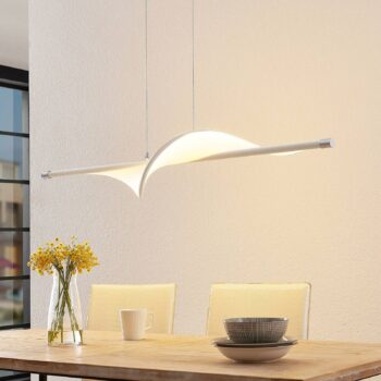 Závesné svietidlo Lucande LED Edano, 122 cm, biele, textilné, stmievateľné