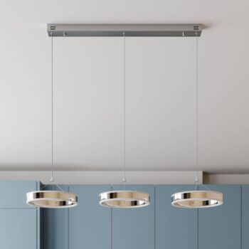 Závesné svietidlo Lucande LED Lyani, 115 cm, 3 svetlá, chróm, stmievateľné