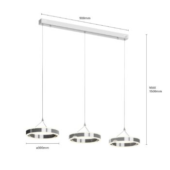 Závesné svietidlo Lucande LED Lyani, 115 cm, 3 svetlá, chróm, stmievateľné