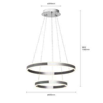 Závesné svietidlo Lucande LED Lyani, 60 cm, 2 svetlá, chróm, stmievateľné