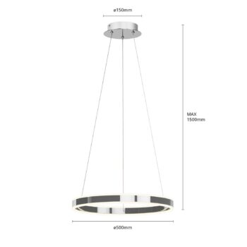 Závesné svietidlo Lucande LED Lyani, Ø 50 cm, chróm, stmievateľné