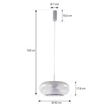 Závesné svietidlo Lucande LED Orasa, sklo, biela/čierna, Ø 43 cm