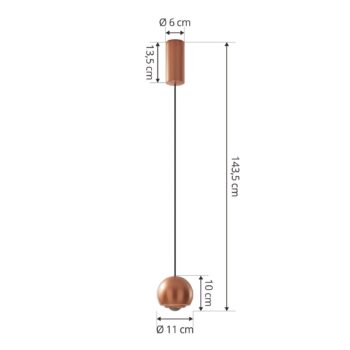 Závesné svietidlo Lucande LED Varineth, medená farba, hliník, Ø 11 cm