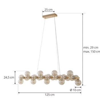 Závesné svietidlo Lucande Naelen, zlatá/jantárová, 125 cm, sklo, G9