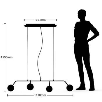 Závesné svietidlo Lucande Rama, čierna farba, železo, sklo, dĺžka 112 cm