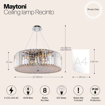 Závesné svietidlo Maytoni Recinto, Ø 53 cm, sklo, 8 x E27