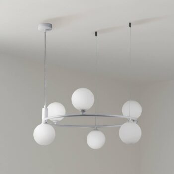 Závesné svietidlo Maytoni Ring, biela/biela, 6-svetelné sklo Ø 58 cm