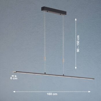 Závesné svietidlo Metz TW LED, CCT, dĺžka 160 cm, čierna