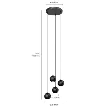 Závesné svietidlo Midnight čierne 4-plameňové okrúhle