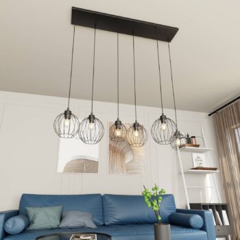 Závesné svietidlo Nando, 6-pl., 125 cm, čierne, kov, E27