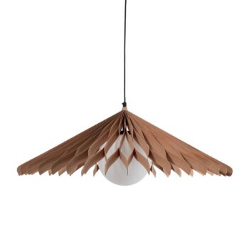 Závesné svietidlo Nature Sun sklo XL, kužeľ plochý, Ø 69 cm, drevo