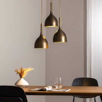 Závesné svietidlo Noak 3-light, okrúhle, titánovo-zlaté/zlaté, oceľ