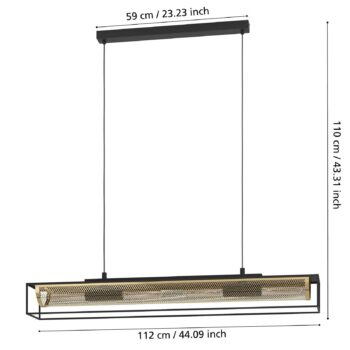 Závesné svietidlo Nohales, 112 cm, čierna/mosadzná farba, 4 svetlá.