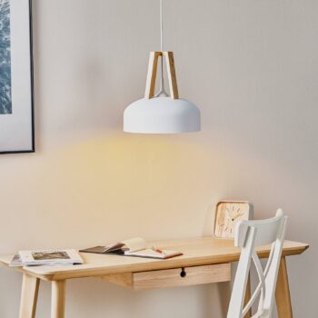Závesné svietidlo North s drevom prírodné, bielym tienidlom na lampu