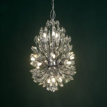 Závesné svietidlo Peacock, chróm/čierne, krištáľové sklo, Ø 37 cm, G9