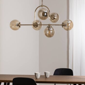 Závesné svietidlo Portemo, mosadz, dĺžka 104 cm, 6 svetiel, sklo