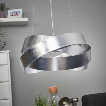 Závesné svietidlo Pura so strieborným listom, 60 cm, 8x G9