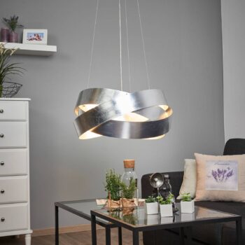 Závesné svietidlo Pura so strieborným listom, 60 cm, 8x G9