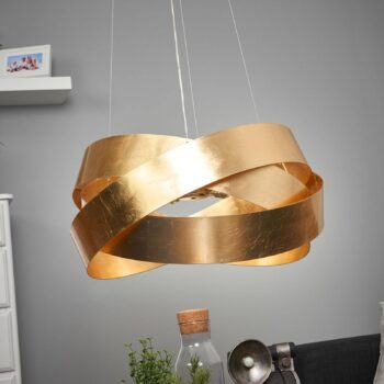 Závesné svietidlo Pura so zlatým listom, 60 cm, 8x G9