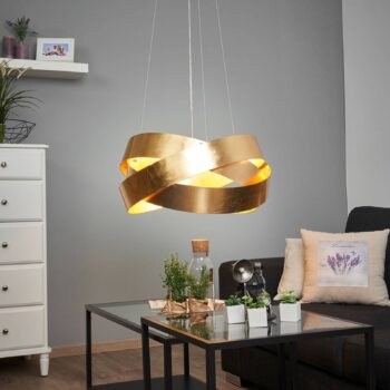 Závesné svietidlo Pura so zlatým listom, 60 cm, 8x G9
