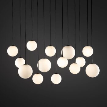 Závesné svietidlo SNOWBALL, opálové sklo/čierne, 100 x 34 cm, 14 x G9