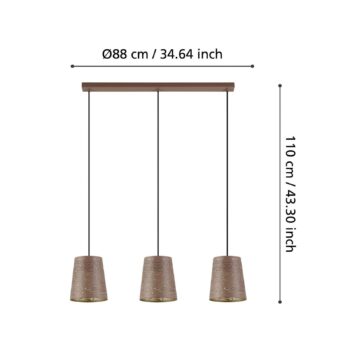 Závesné svietidlo Segezia, farba moka/zlatá, dĺžka 88 cm, 3 svetlá.