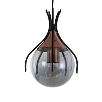Závesné svietidlo Sinka, dymovo sivá/čierna, Ø 13 cm, sklo/kov