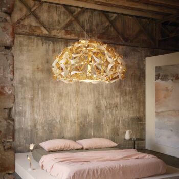 Závesné svietidlo Slamp Quantica, zlatá farba, Ø 120 cm