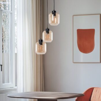 Závesné svietidlo Sombra, jantárové, 3-plameňové, okrúhle