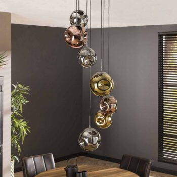 Závesné svietidlo Stellar 7-light round, antická strieborná, viacfarebné sklo
