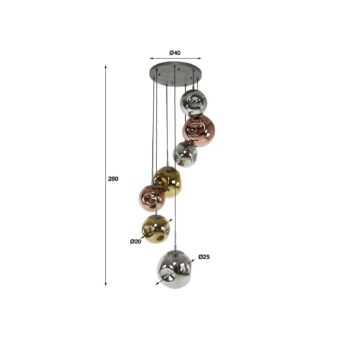 Závesné svietidlo Stellar 7-light round, antická strieborná, viacfarebné sklo