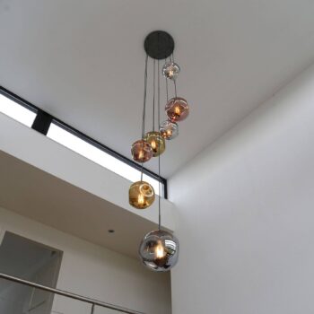 Závesné svietidlo Stellar 7-light round, antická strieborná, viacfarebné sklo