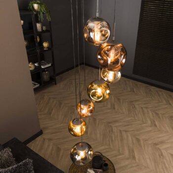 Závesné svietidlo Stellar 7-light round, antická strieborná, viacfarebné sklo