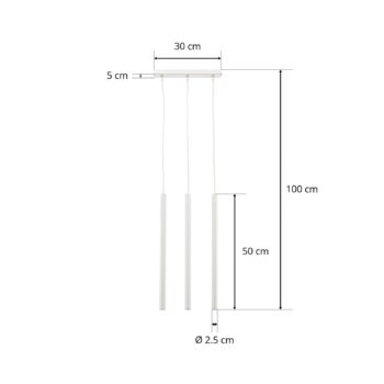 Závesné svietidlo Thin, biele, 3-plameňové, lineárne
