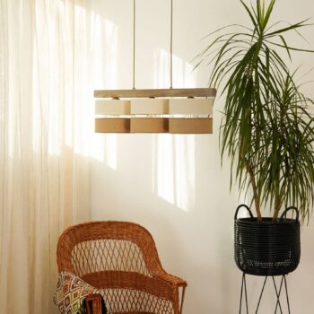 Závesné svietidlo Treeon, 3-pl., drevo, juta, prírodná farba/ecru
