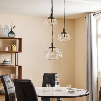 Závesné svietidlo Turku 3-plameňové okrúhle číre/čierne